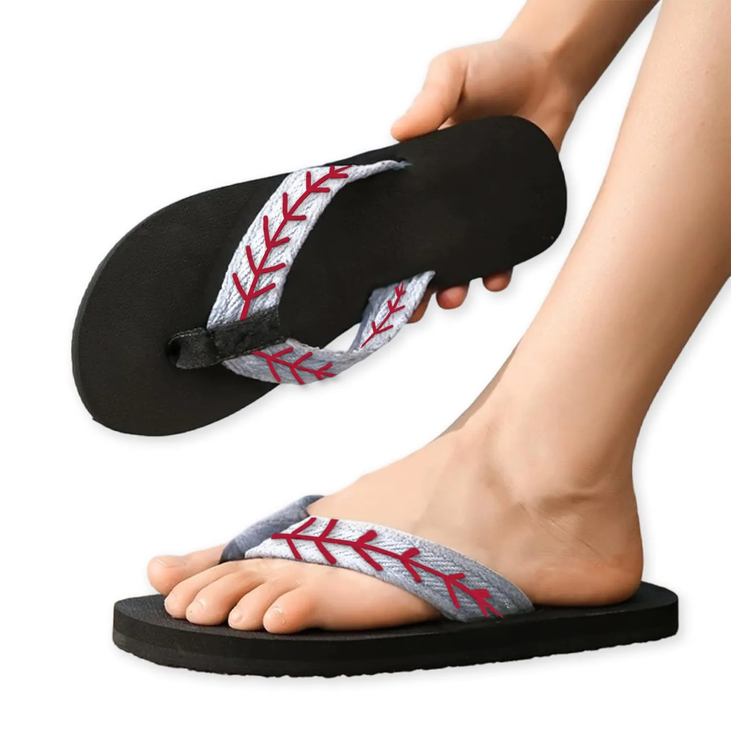 Baseball Mom Flip Flops Women'S Embroidered Slippers Slippers With Embroidery Crafted Laces Mother'S Day Gift For Mom Gift For Ball Games Lovers (white, US Women's Size 7.5)