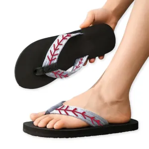 Baseball Mom Flip Flops Women'S Embroidered Slippers Slippers With Embroidery Crafted Laces Mother'S Day Gift For Mom Gift For Ball Games Lovers (white, US Women's Size 7.5)