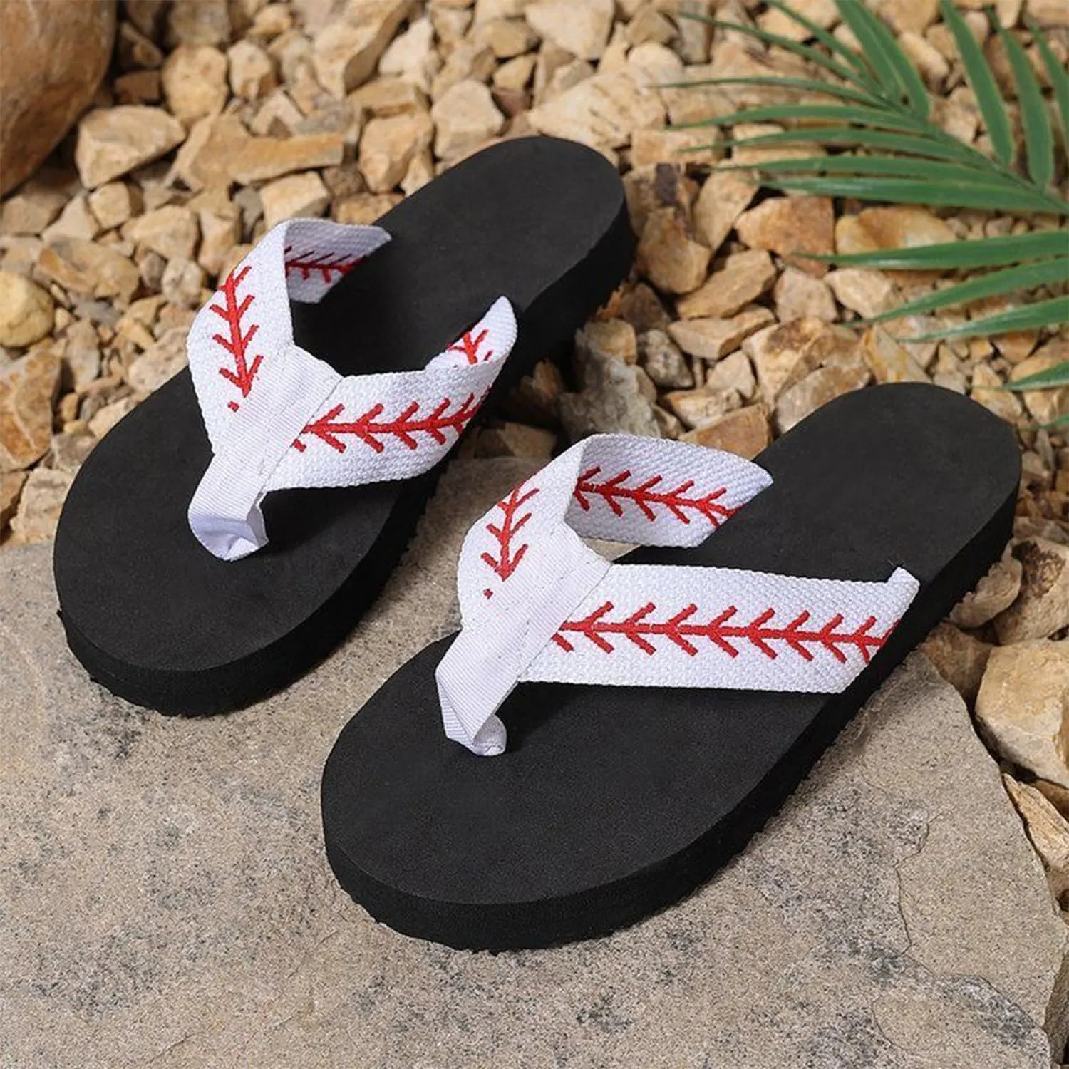 Baseball Mom Flip Flops Women'S Embroidered Slippers Slippers With Embroidery Crafted Laces Mother'S Day Gift For Mom Gift For Ball Games Lovers (white, US Women's Size 7.5)