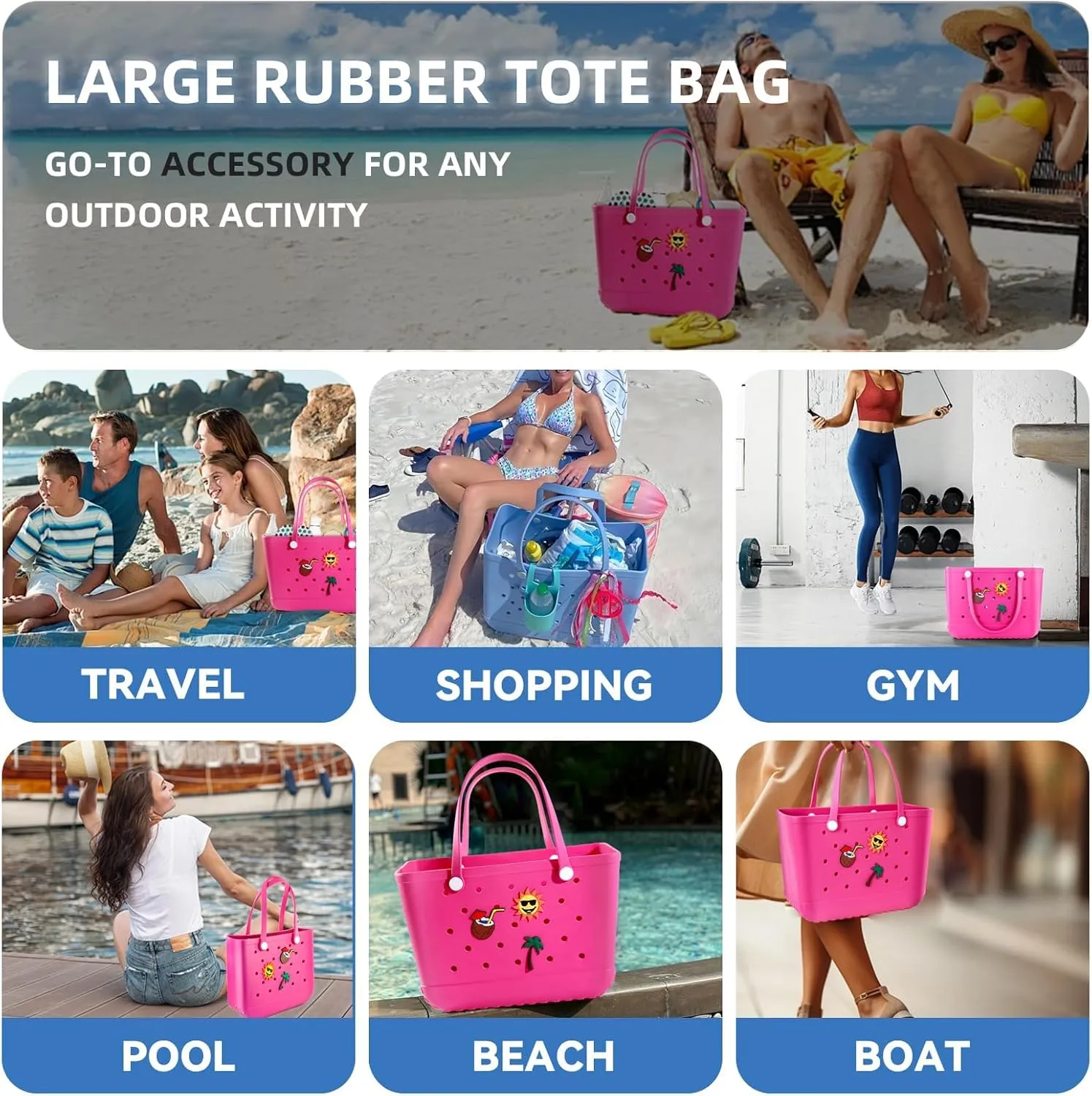 Beach Bag Rubber Beach Tote Bag- Rubber Tote Bags Waterproof Handbag for Women, Extra Large Travel Bag for Pool Boat Sports