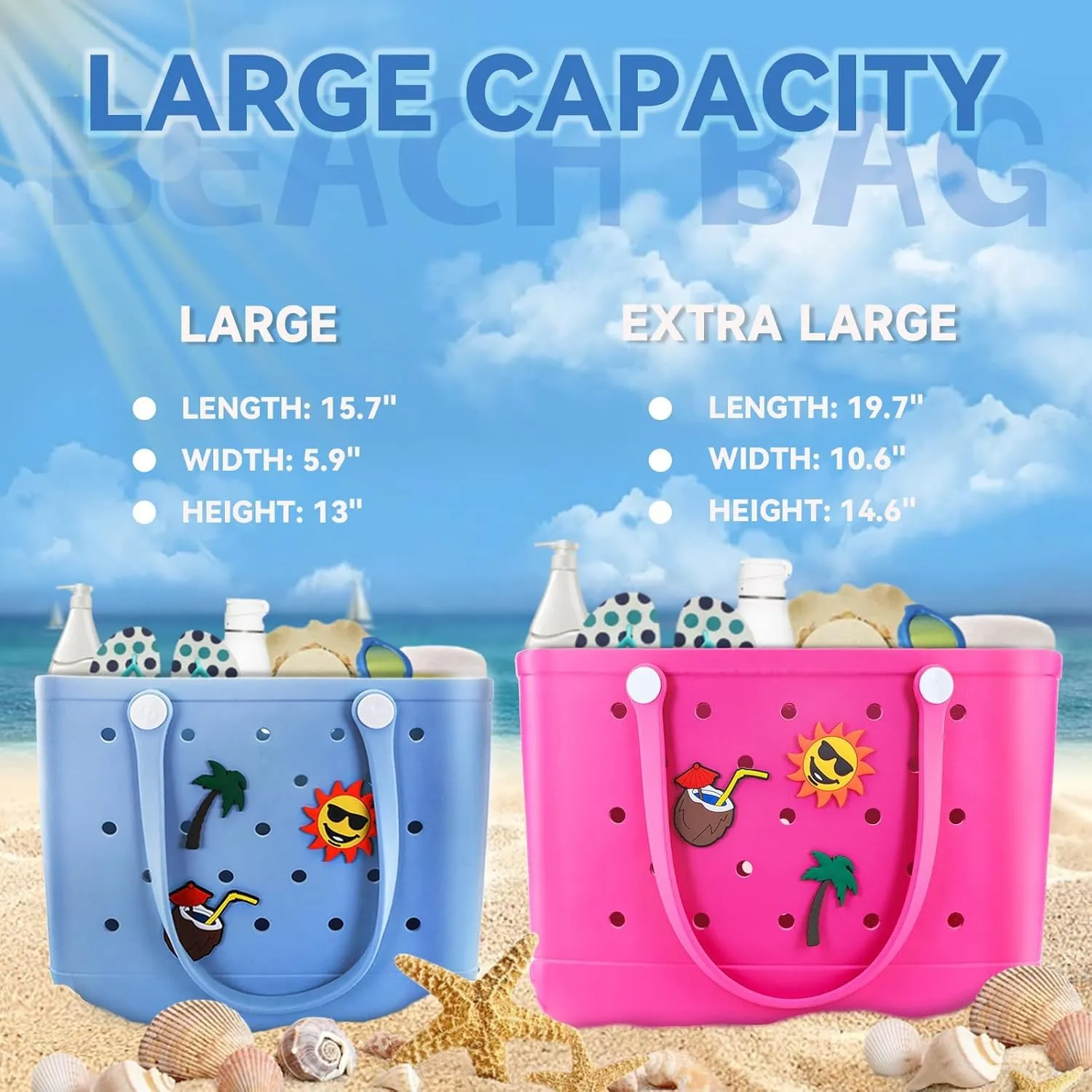Beach Bag Rubber Beach Tote Bag- Rubber Tote Bags Waterproof Handbag for Women, Extra Large Travel Bag for Pool Boat Sports