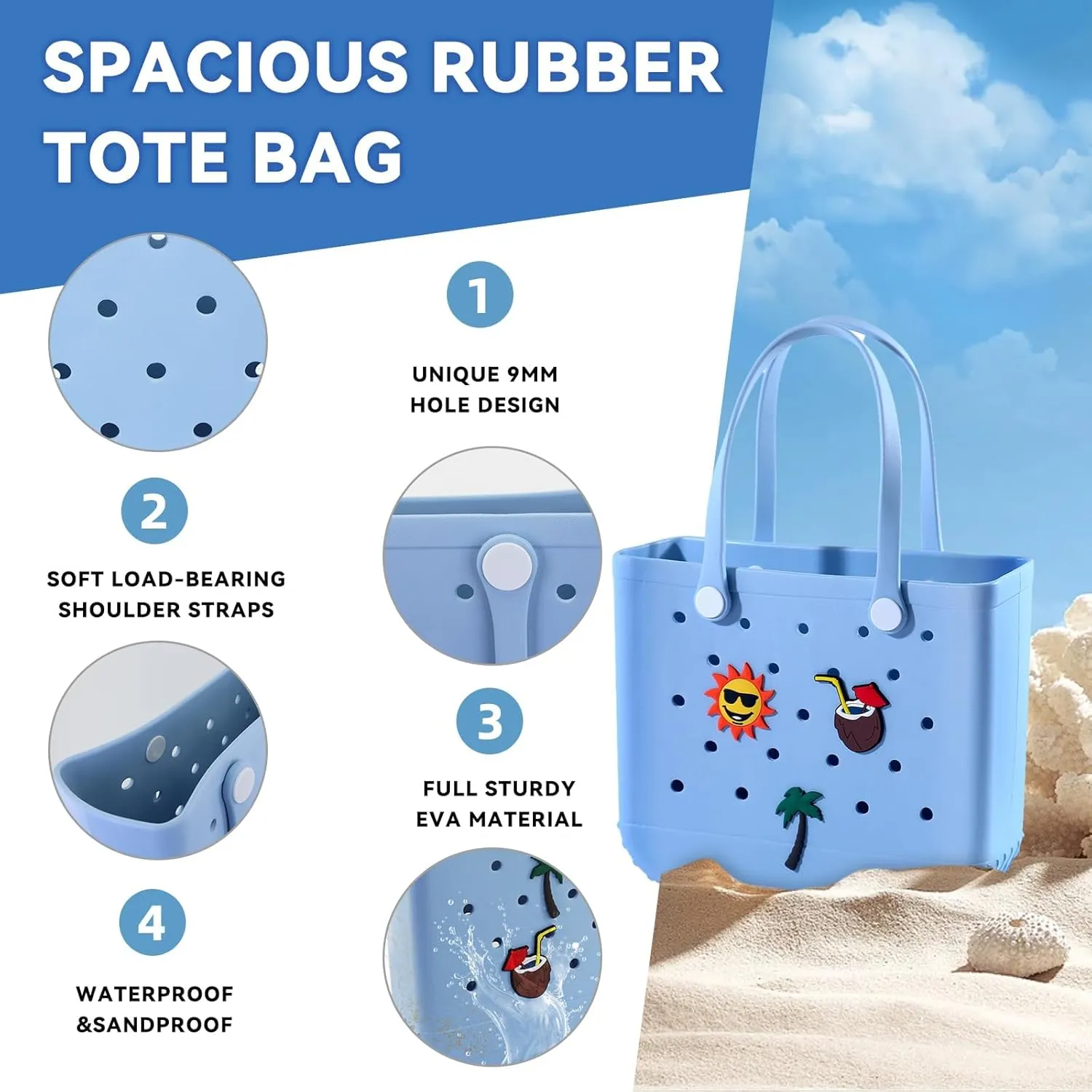 Beach Bag Rubber Beach Tote Bag- Rubber Tote Bags Waterproof Handbag for Women, Extra Large Travel Bag for Pool Boat Sports