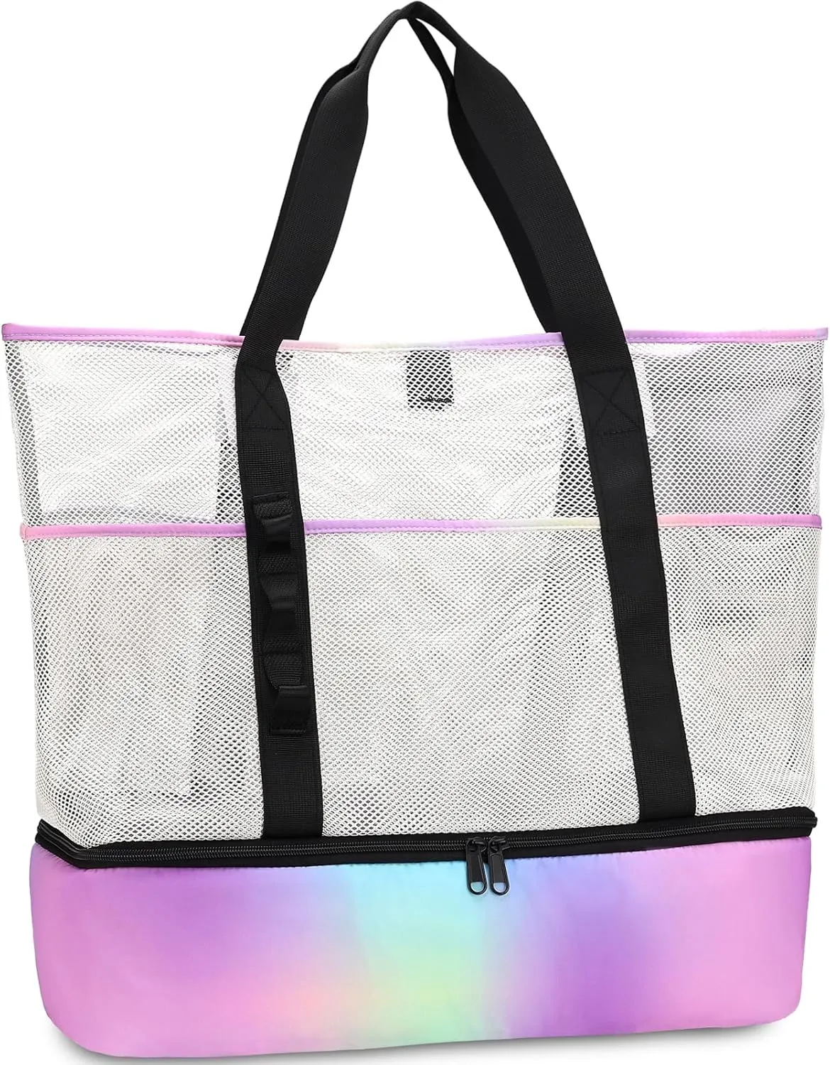 Beach Bag with Cooler,Mesh Beach Bags for Women Sandproof for Pool and Swimming Travel Daily with Durable 8 Pocket