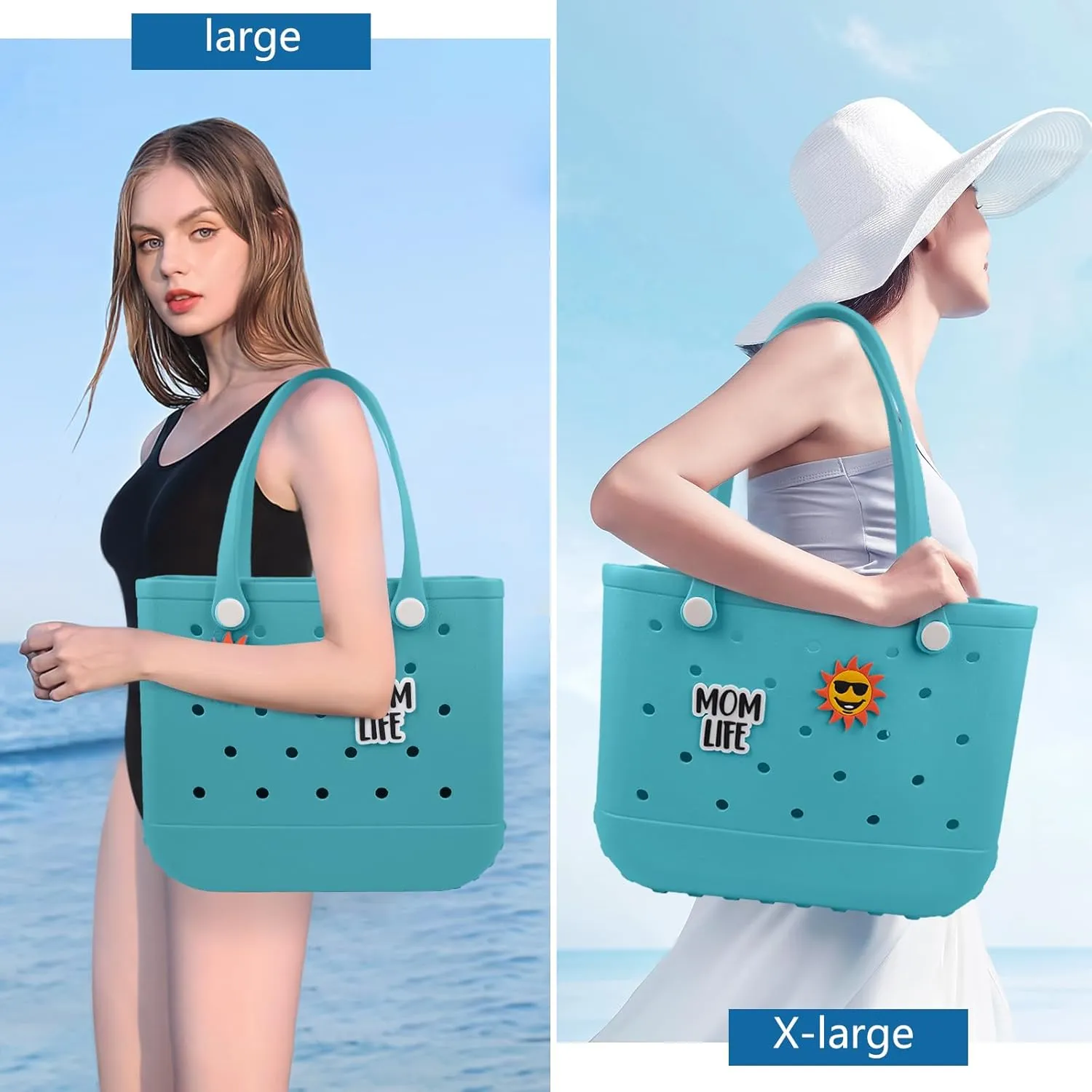 Beach Rubber Bag Tote Bag,Extra Large Waterproof Travel Women Handbag with Charms for Sports Beach Groceries Pool