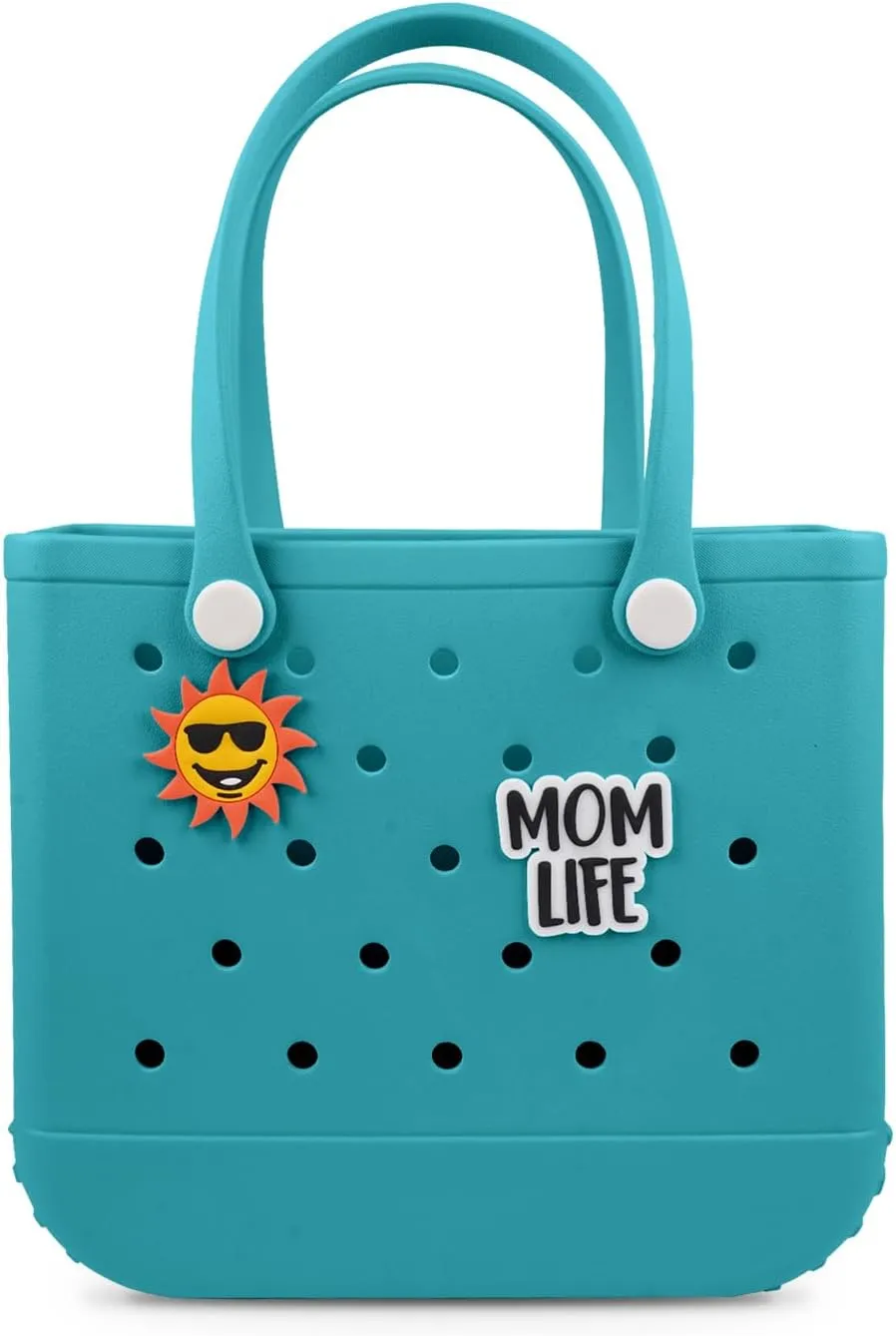 Beach Rubber Bag Tote Bag,Extra Large Waterproof Travel Women Handbag with Charms for Sports Beach Groceries Pool
