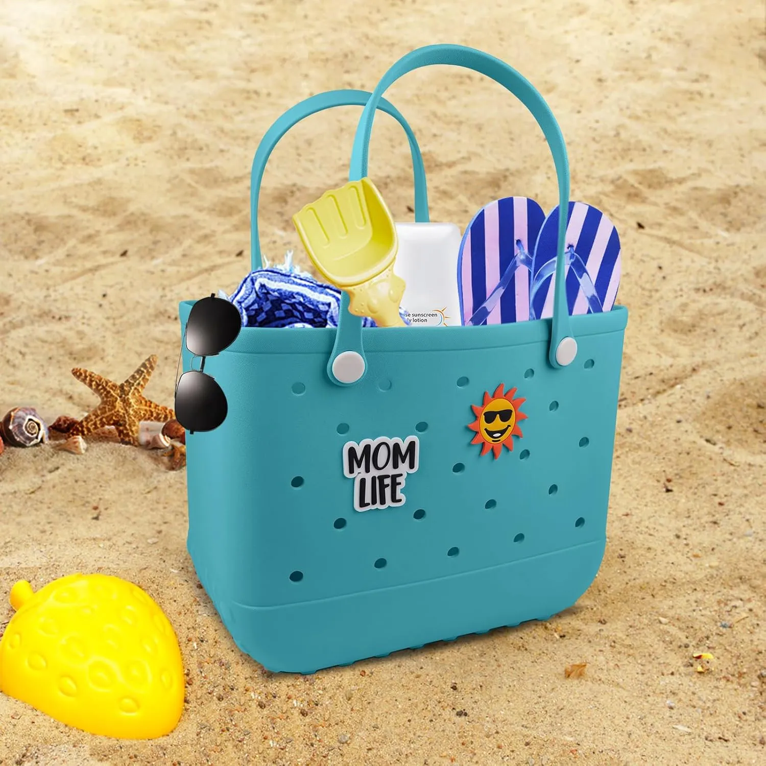 Beach Rubber Bag Tote Bag,Extra Large Waterproof Travel Women Handbag with Charms for Sports Beach Groceries Pool