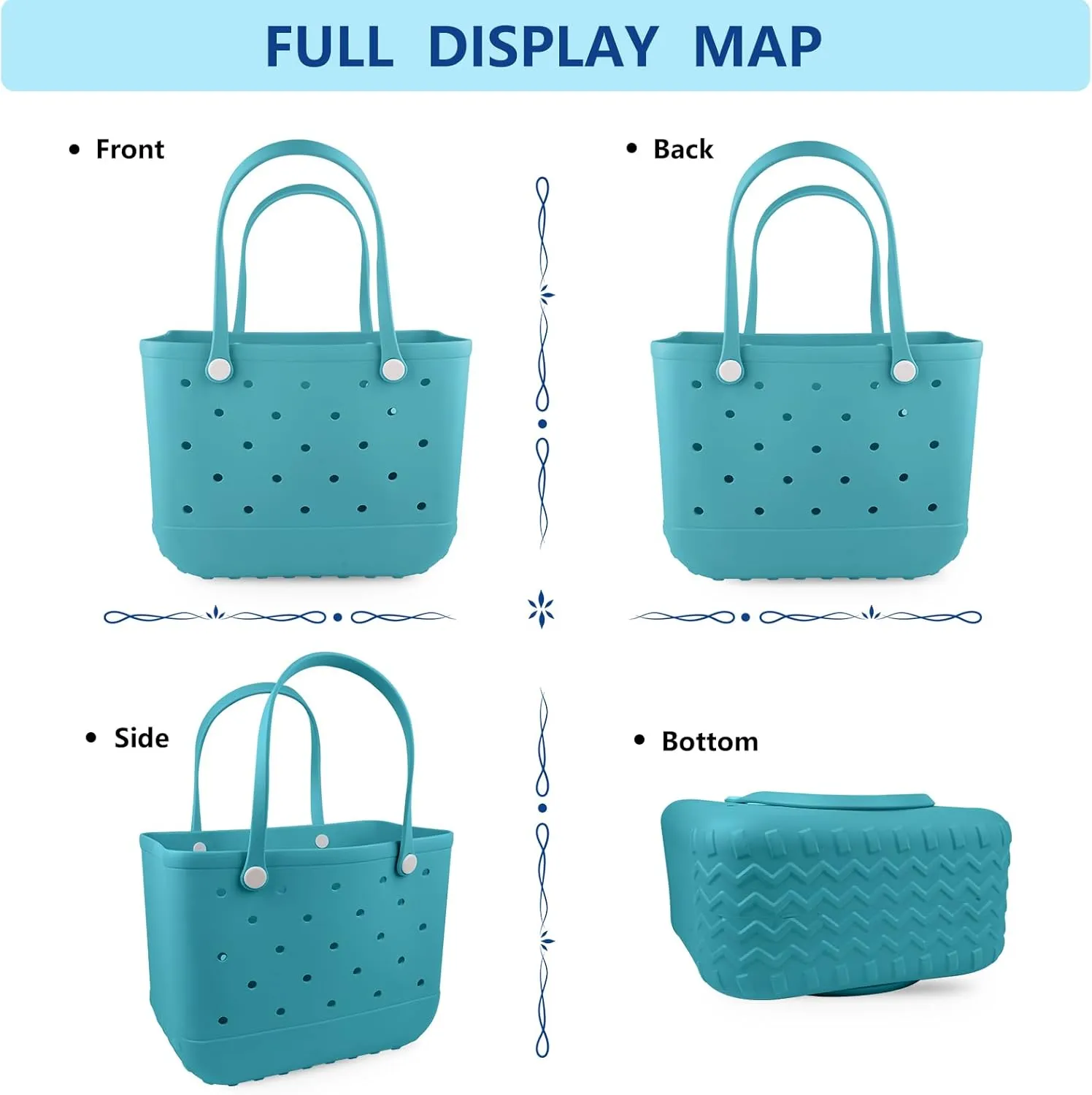 Beach Rubber Bag Tote Bag,Extra Large Waterproof Travel Women Handbag with Charms for Sports Beach Groceries Pool