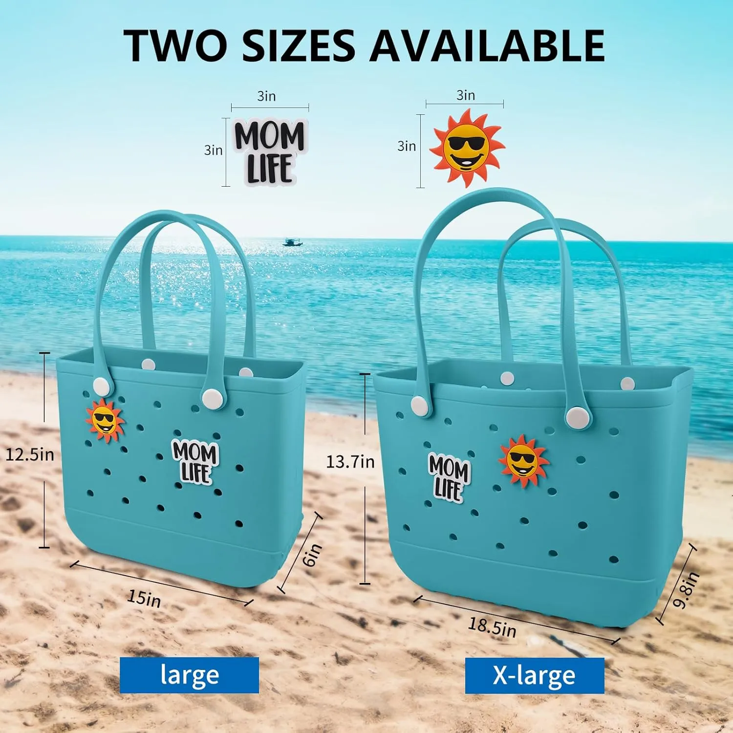 Beach Rubber Bag Tote Bag,Extra Large Waterproof Travel Women Handbag with Charms for Sports Beach Groceries Pool