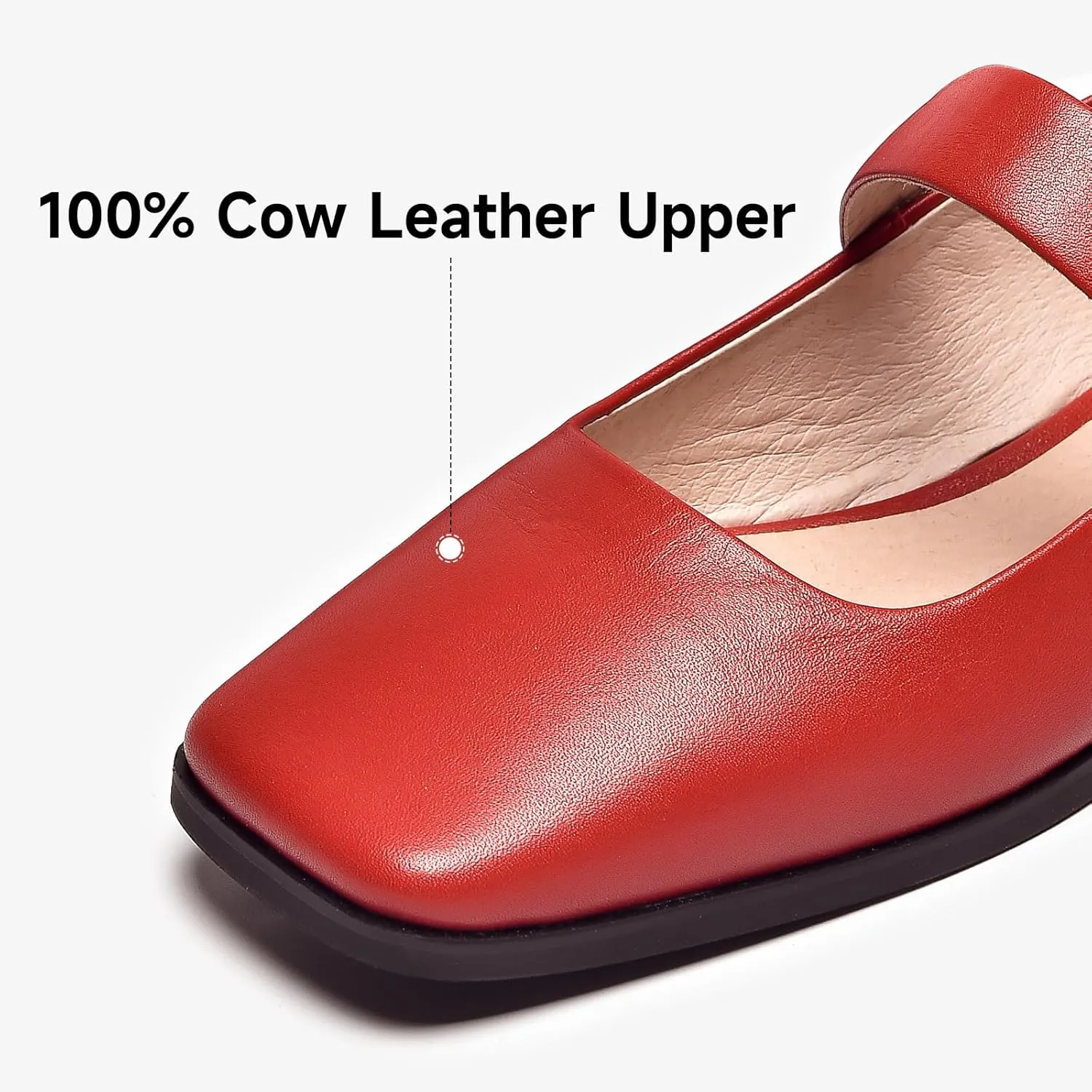 BEAU TODAY Mary Jane Flats for Women, Patent Leather Ballet Flats Shoes, Square Toe Comfortable Business Casual Buckle Non-Slip Ladies Dress Shoes