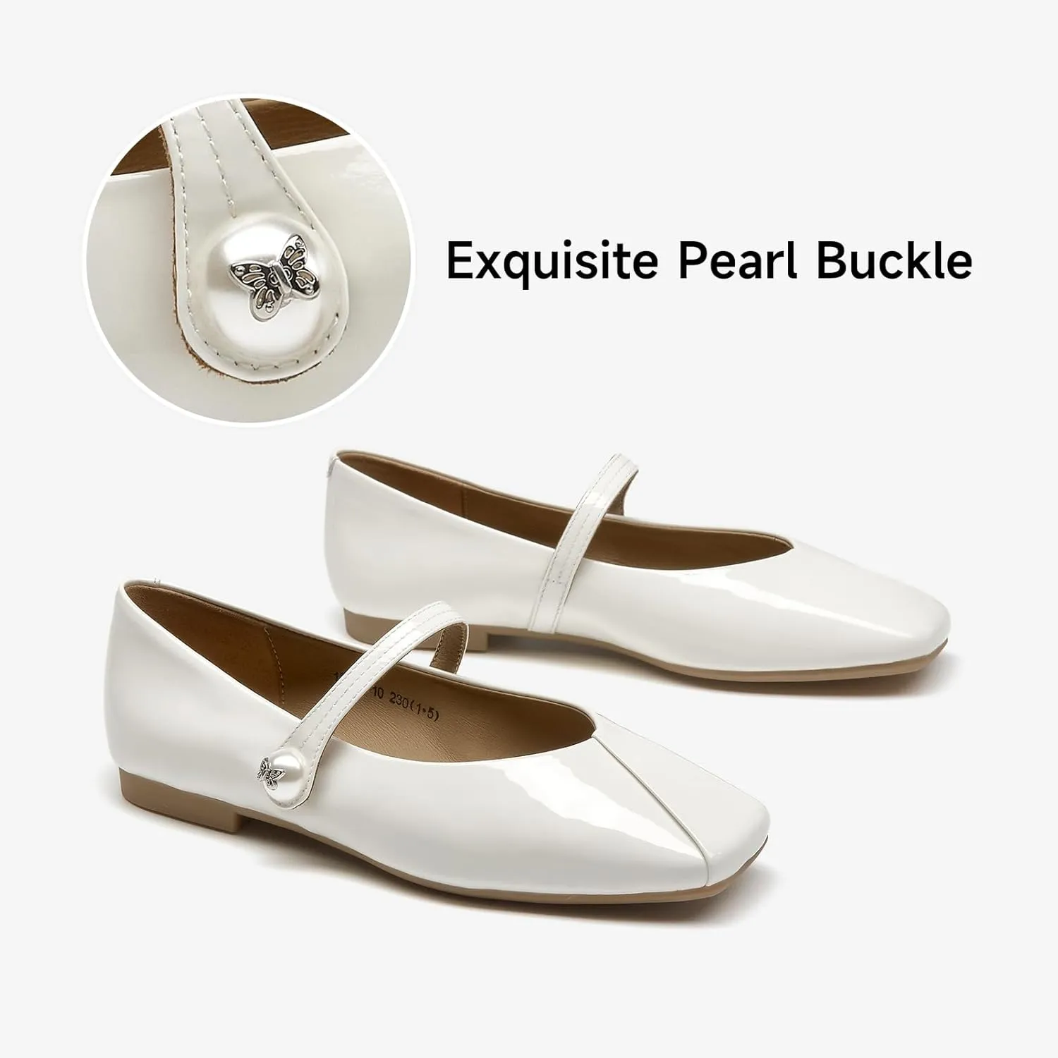 BEAU TODAY Mary Jane Flats for Women, Womens Mary Janes, Ballet Flats for Women, Patent Leather Square Toe Flats, Comfortable Casual Fashion Slip-on Flat Dress Shoes