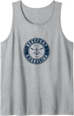 Beaufort South Carolina SC Vintage Boat Anchor & Oars Tank Top