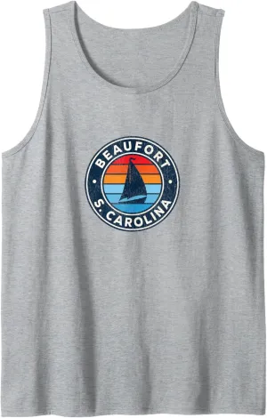 Beaufort South Carolina SC Vintage Sailboat Retro 70s Tank Top