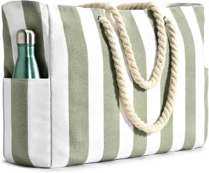 Becokan Women's Pool Swim Bag - Waterproof Sandproof Large Stripe Beach Tote with Zipper