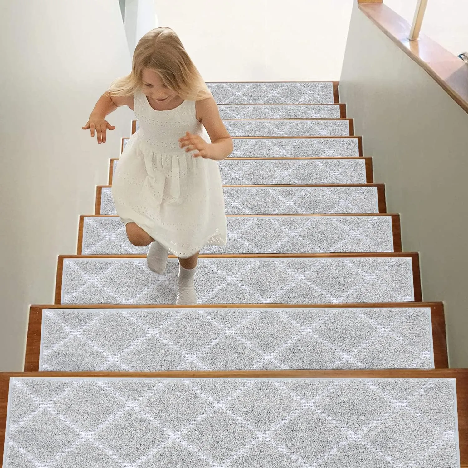 BEQHAUSE Stair Treads for Wooden Steps Non-Slip Stair Rugs Machine Washable Stair Carpet Treads 28inX9in Grey Stair Runner for Elders,Kids and Dogs Polyester Soft Stair Mats,4PCS