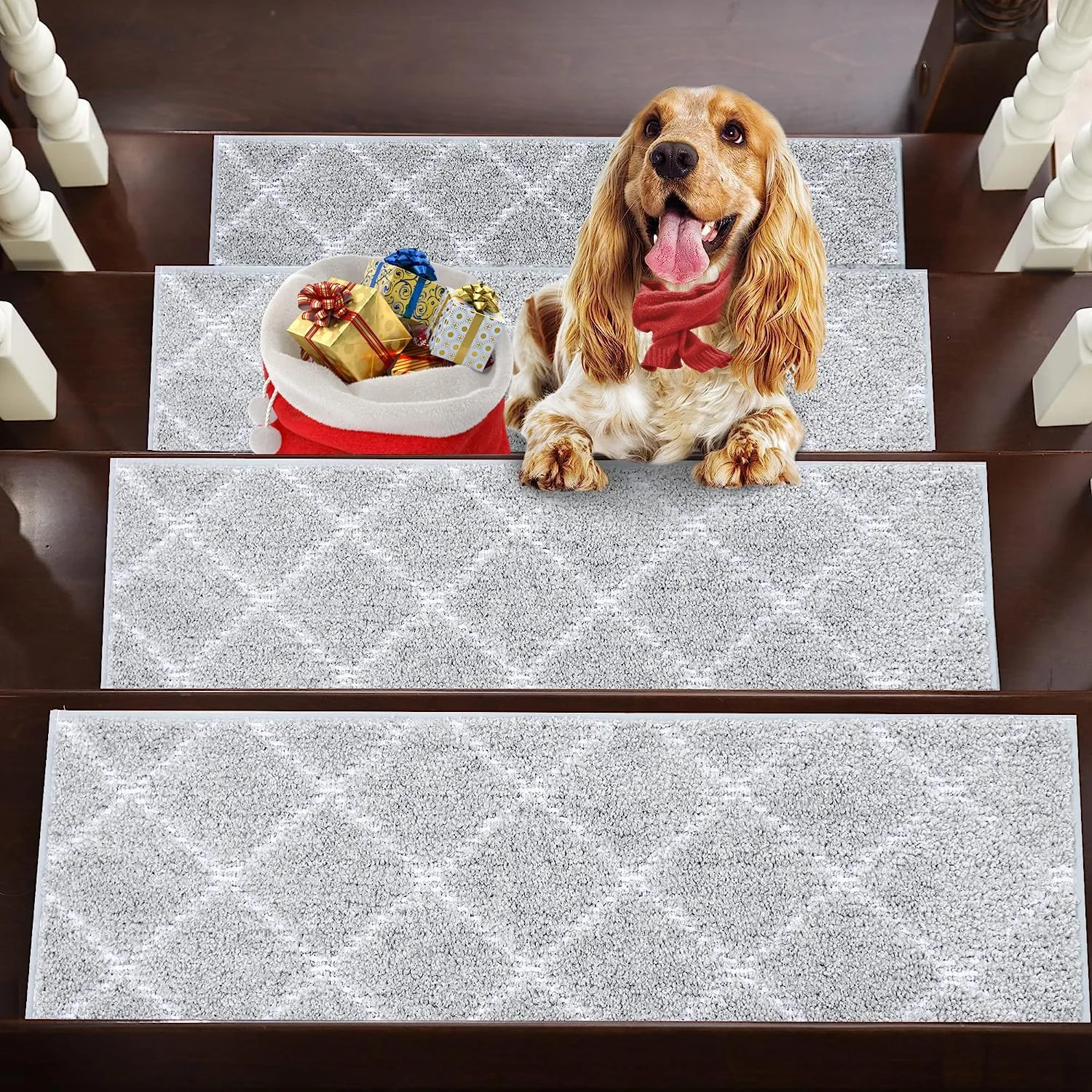BEQHAUSE Stair Treads for Wooden Steps Non-Slip Stair Rugs Machine Washable Stair Carpet Treads 28inX9in Grey Stair Runner for Elders,Kids and Dogs Polyester Soft Stair Mats,4PCS