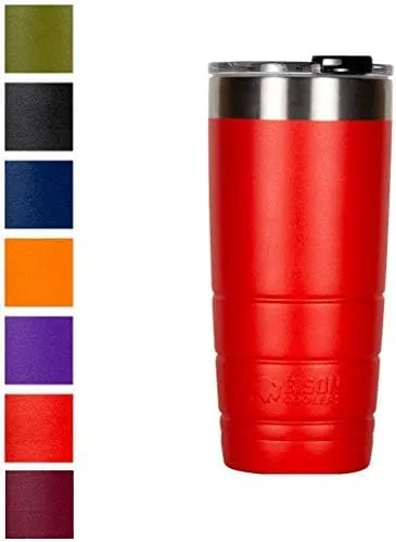 Bison Coolers 22 oz Tumbler Double-Wall Vacuum Insulated 18/8 Stainless Steel Drink Container | Powder Coated Cup with Leak Proof Flip Top Lid | Sweat Proof Design for Hot or Cold Beverages (Red)