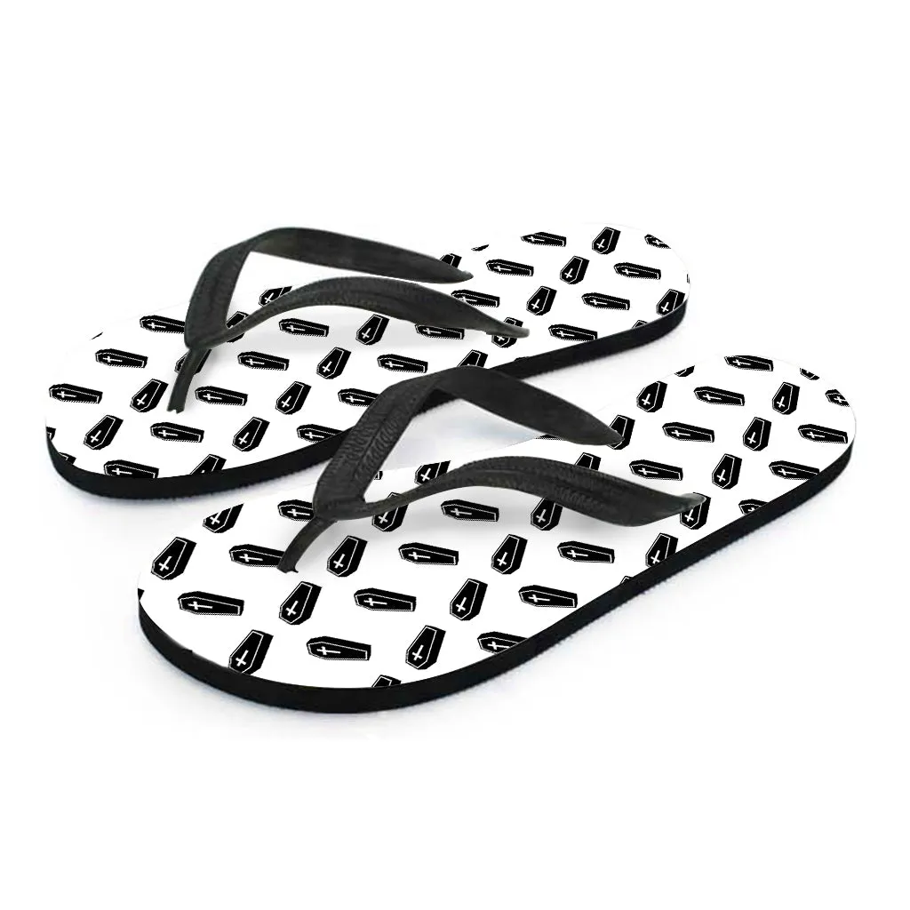 Black and White Coffin Pattern Hawaiian Flip Flops: Embrace the Aloha Spirit with Style