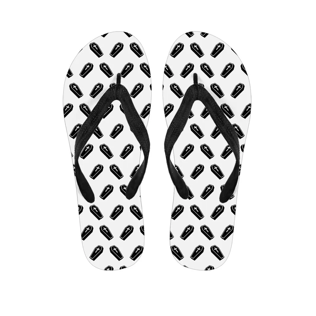 Black and White Coffin Pattern Hawaiian Flip Flops: Embrace the Aloha Spirit with Style