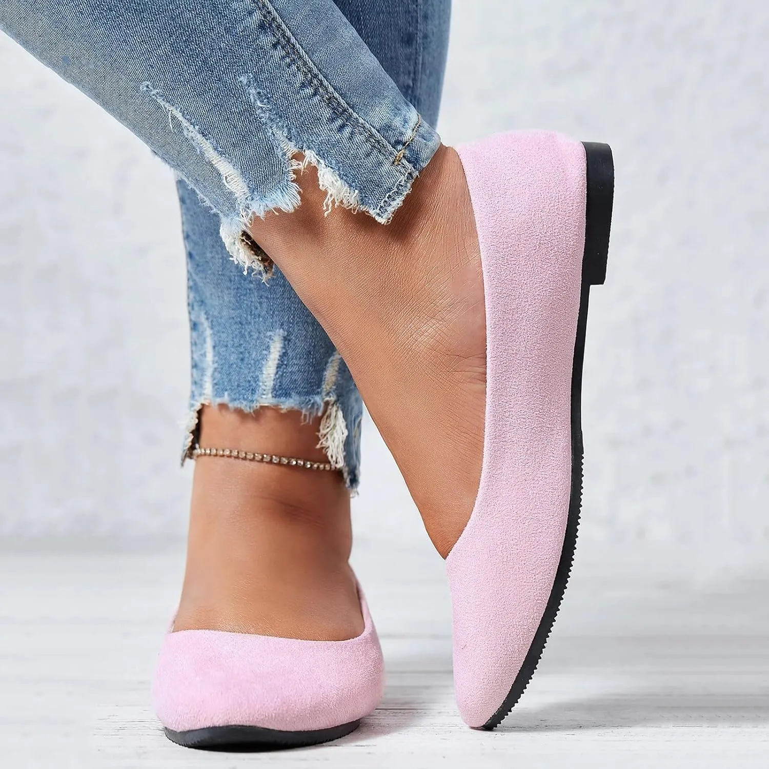 Black Flats for Women Dressy Pointed Toe Ballet Flats Comfortable Classic Flat Shoes for Women Faux Suede Walking Flats Shoes