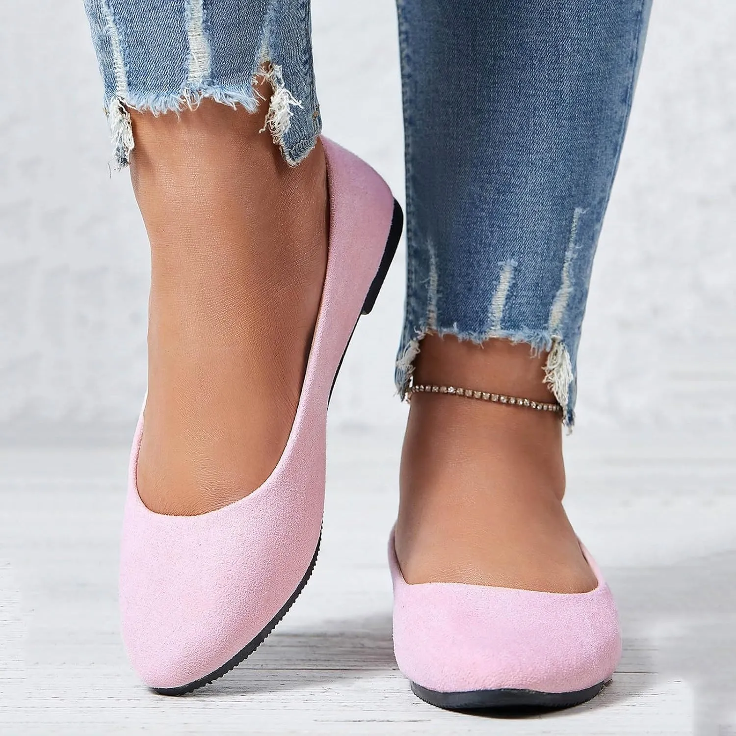 Black Flats for Women Dressy Pointed Toe Ballet Flats Comfortable Classic Flat Shoes for Women Faux Suede Walking Flats Shoes