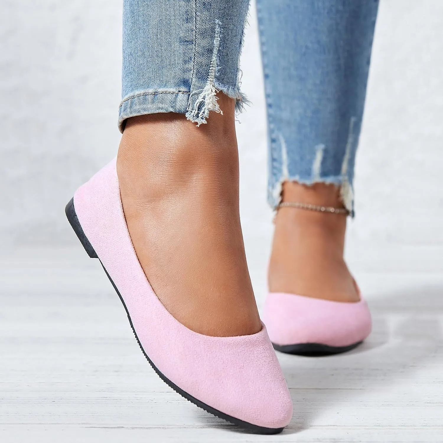 Black Flats for Women Dressy Pointed Toe Ballet Flats Comfortable Classic Flat Shoes for Women Faux Suede Walking Flats Shoes