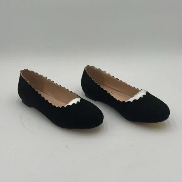 Black Suede Classic Round Toe Ballet Flats Wave Low Heel Flat Casual Shoes