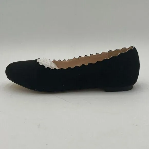 Black Suede Classic Round Toe Ballet Flats Wave Low Heel Flat Casual Shoes