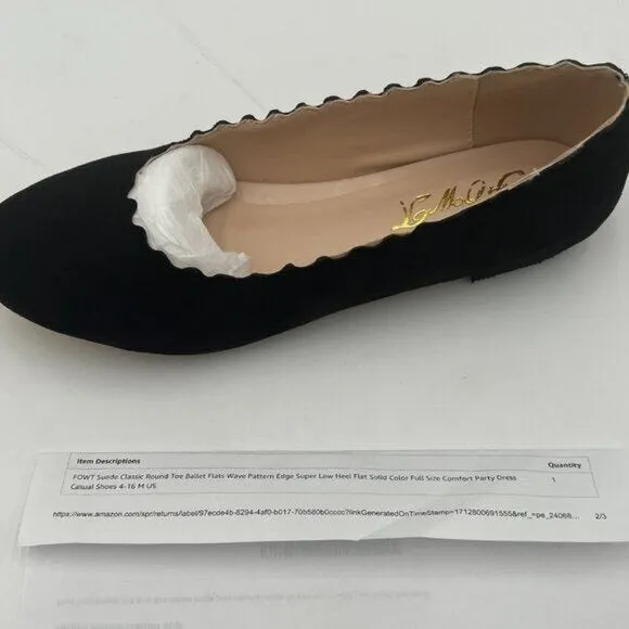 Black Suede Classic Round Toe Ballet Flats Wave Low Heel Flat Casual Shoes