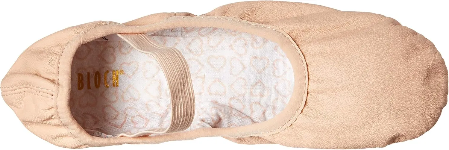 Bloch Bloch Belle Child Ballet Shoes, Toddler Girls Dance Shoes, High Durability, Soft Leather Upper, Flexible Suede Outsole, Pre-Sewn Elastic, Heart Printed Sock-Liner, Ballet Shoe