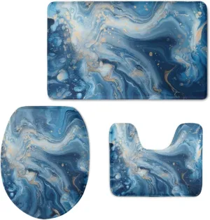 Blue Marble Print Toilet Seat Cover and Rug Set Bath Rug   Contour Mat   Toilet Seat Cover Absorbent Bath Mat Set Non Slip Contour Mat Machine Washable for Floor