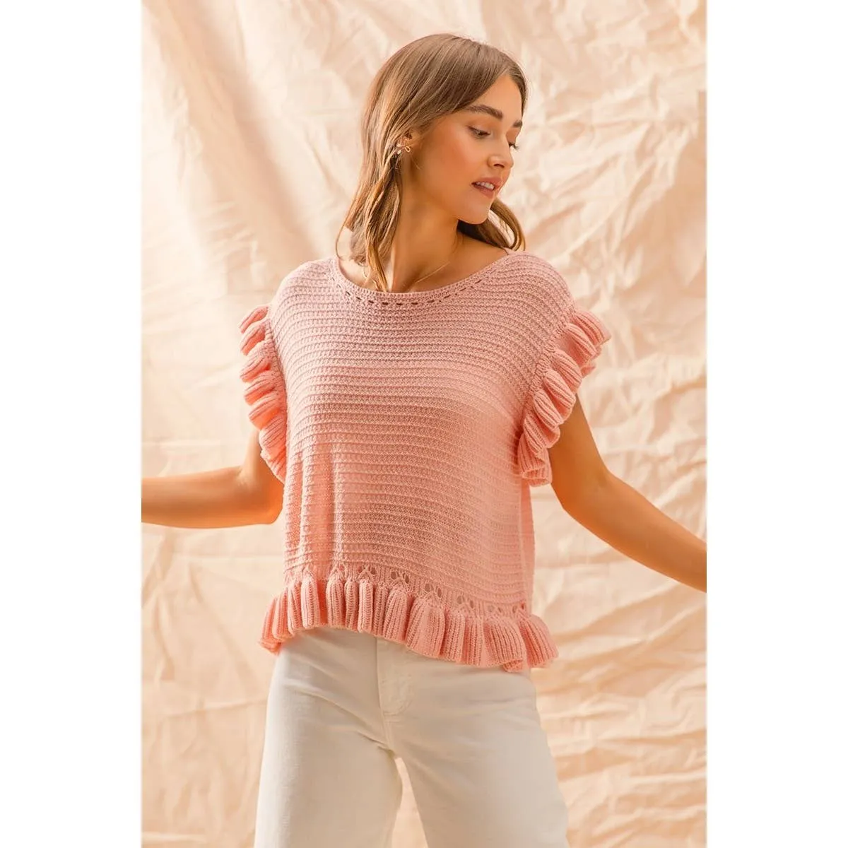 BLUSH BOAT NECK LIGHTWEIGHT KNIT SWEATER