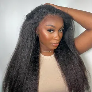 BLY Kinky Straight 3 in 1 Half Wig Human Hair for Women 180% Density Glueless Wear & Go No Lace Flip Over Half Wig Beginner Friendly Seamless Clip In Wigs 18 Inch