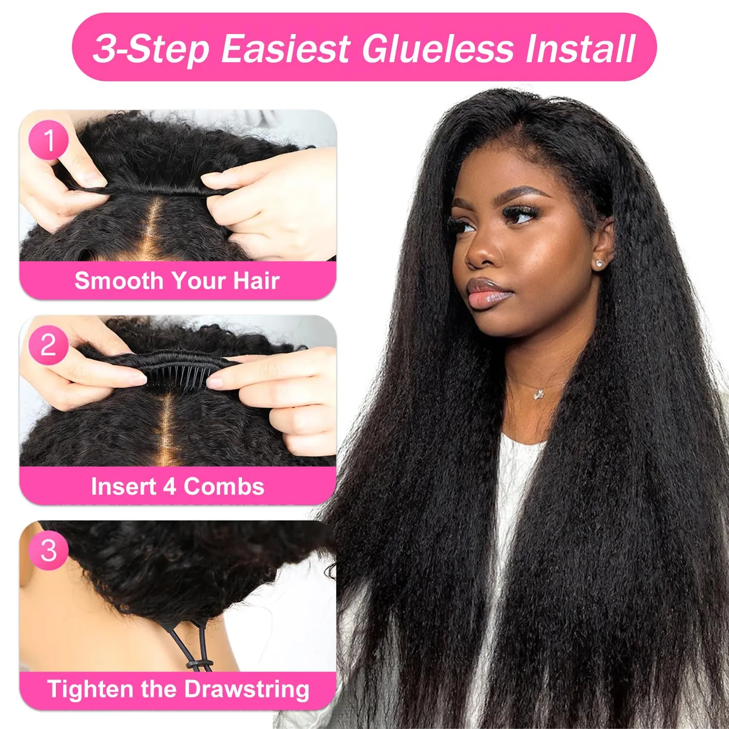 BLY Kinky Straight 3 in 1 Half Wig Human Hair for Women 180% Density Glueless Wear & Go No Lace Flip Over Half Wig Beginner Friendly Seamless Clip In Wigs 18 Inch
