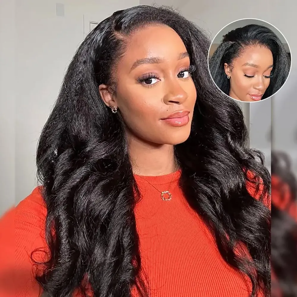 BLY Kinky Straight 3 in 1 Half Wig Human Hair for Women 180% Density Glueless Wear & Go No Lace Flip Over Half Wig Beginner Friendly Seamless Clip In Wigs 18 Inch