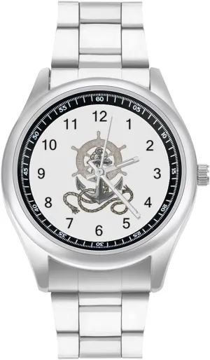 Boat Anchors and Rudder Stainless Steel Strap Simple Business Watches for Men Easy Reader Work Casual Watch