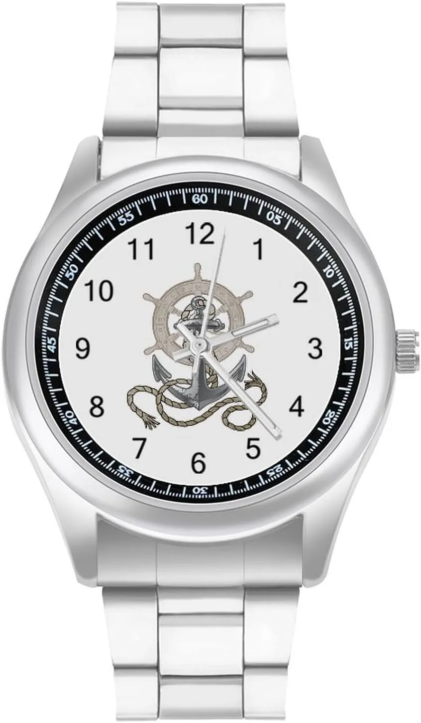 Boat Anchors and Rudder Stainless Steel Strap Simple Business Watches for Men Easy Reader Work Casual Watch