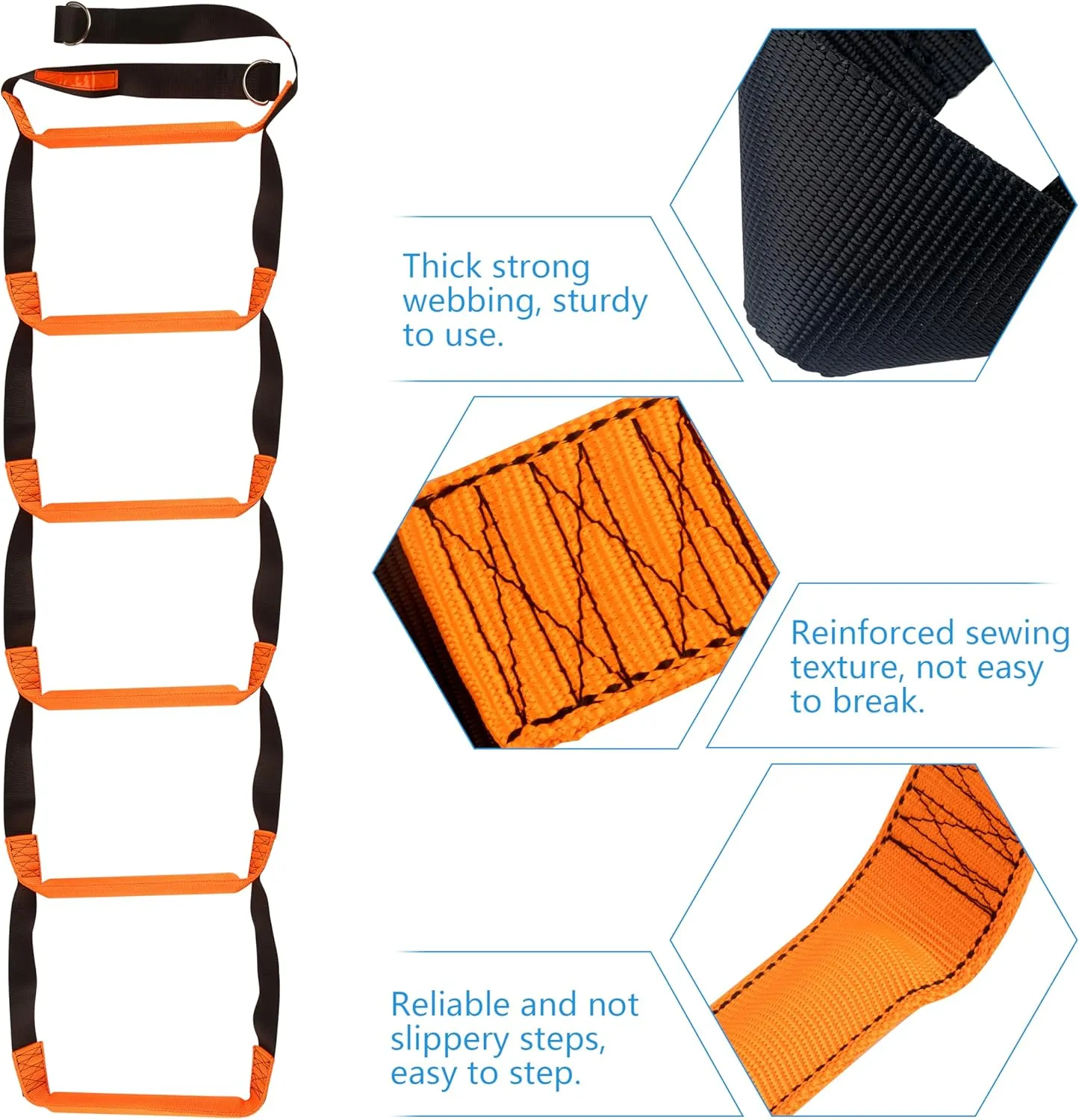Boat Rope Ladder, 6 Step Heavy Duty 880lbs Strength Climbing Marine Rope Ladder with Reinforced Steps, Perfect for Inflatable Boat, Kayak, Motorboat, Canoeing