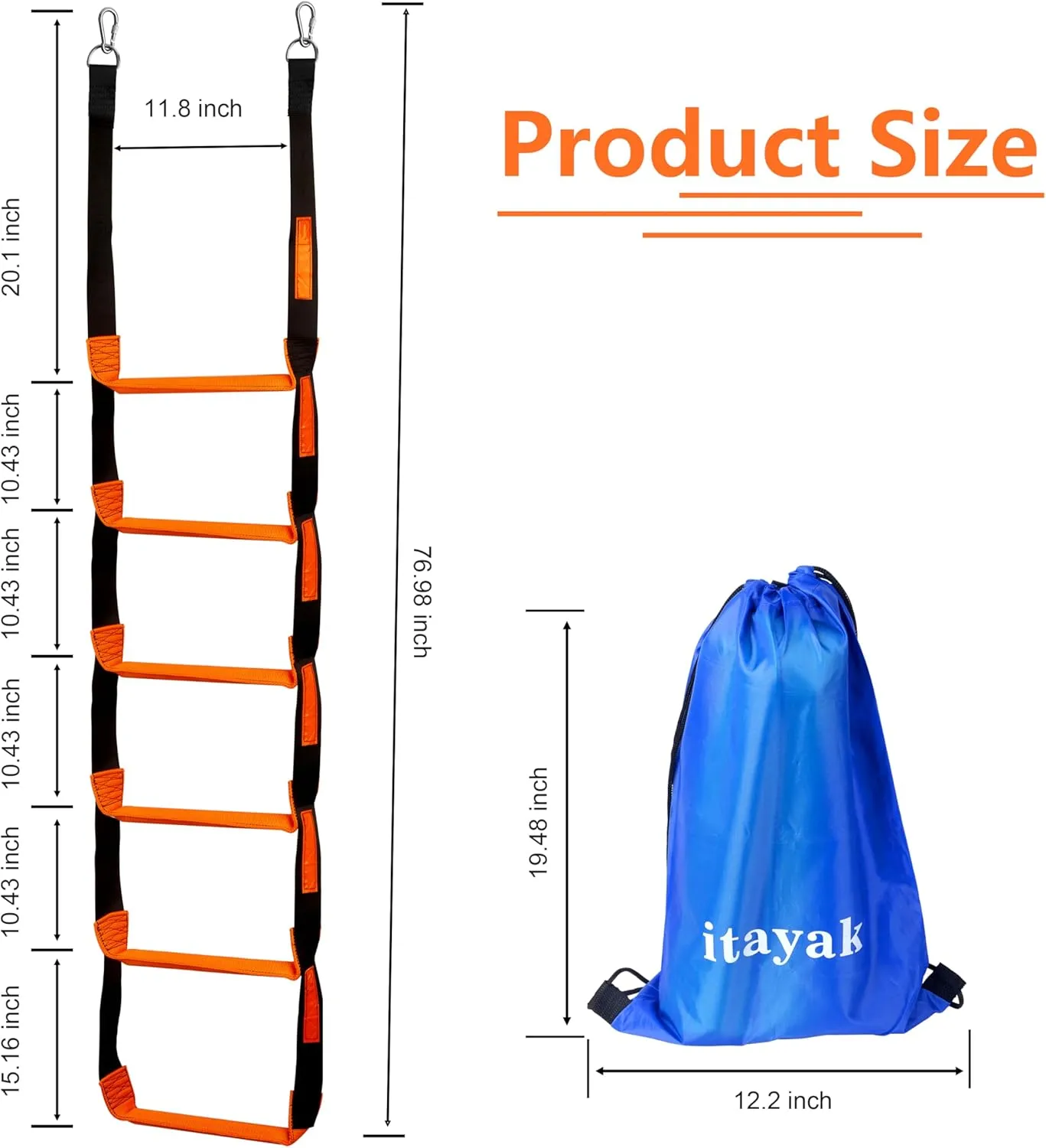 Boat Rope Ladder, 6 Step Heavy Duty 880lbs Strength Climbing Marine Rope Ladder with Reinforced Steps, Perfect for Inflatable Boat, Kayak, Motorboat, Canoeing