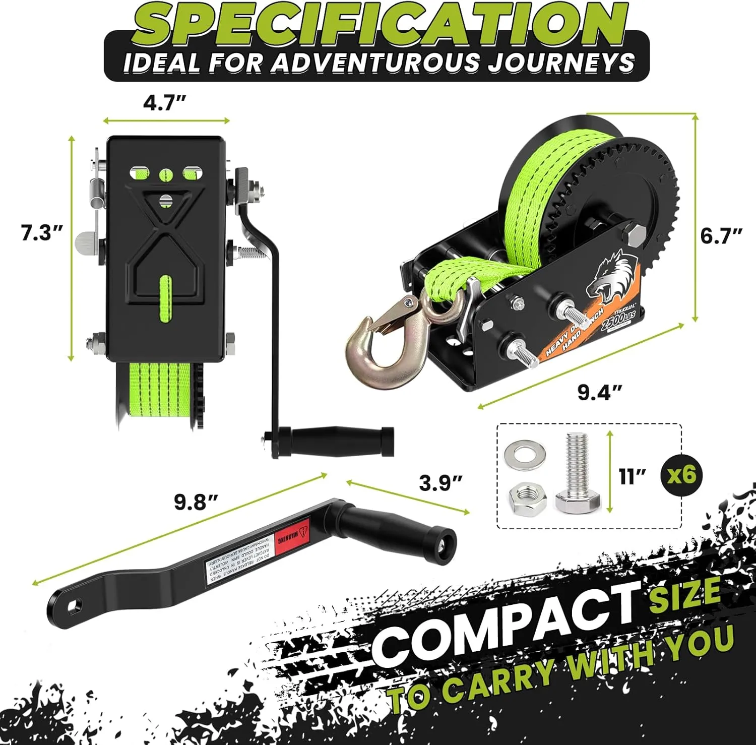 Boat Winches for Trailers, Heavy Duty Boat Trailer Winch with 33FT Strap, 2- Way Ratchet and Ratio 4:1/8:1 Gear Two Speed Switchable 2500 lbs Hand Crank Winch,Towing Truck, ATV, RV and Jet Ski