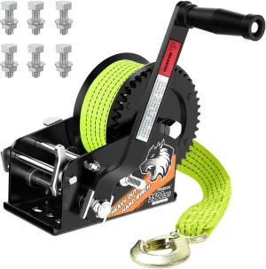 Boat Winches for Trailers, Heavy Duty Boat Trailer Winch with 33FT Strap, 2- Way Ratchet and Ratio 4:1/8:1 Gear Two Speed Switchable 3500lbs Hand Crank Winch,Towing Truck, ATV, RV and Jet Ski