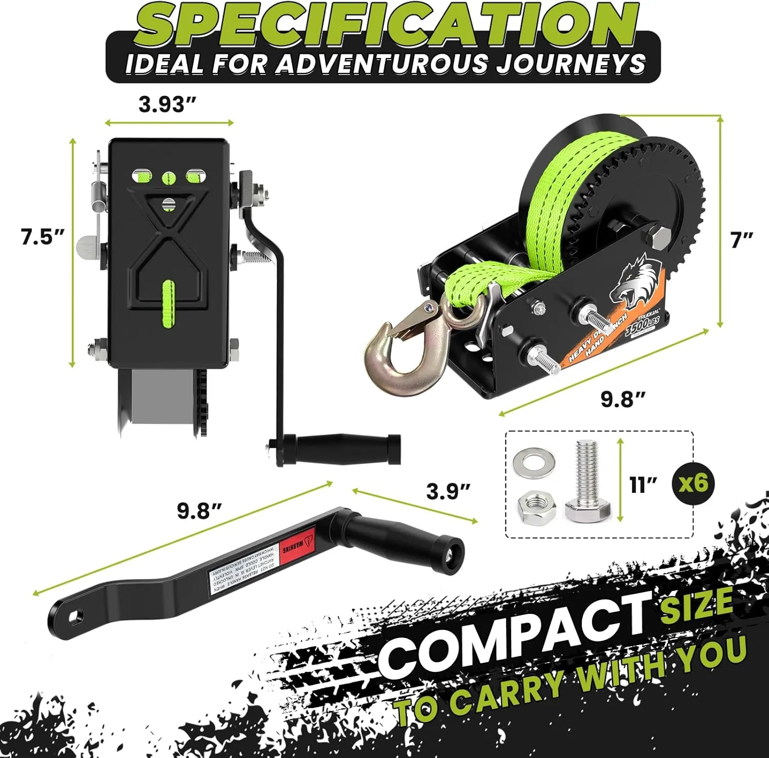 Boat Winches for Trailers, Heavy Duty Boat Trailer Winch with 33FT Strap, 2- Way Ratchet and Ratio 4:1/8:1 Gear Two Speed Switchable 3500lbs Hand Crank Winch,Towing Truck, ATV, RV and Jet Ski