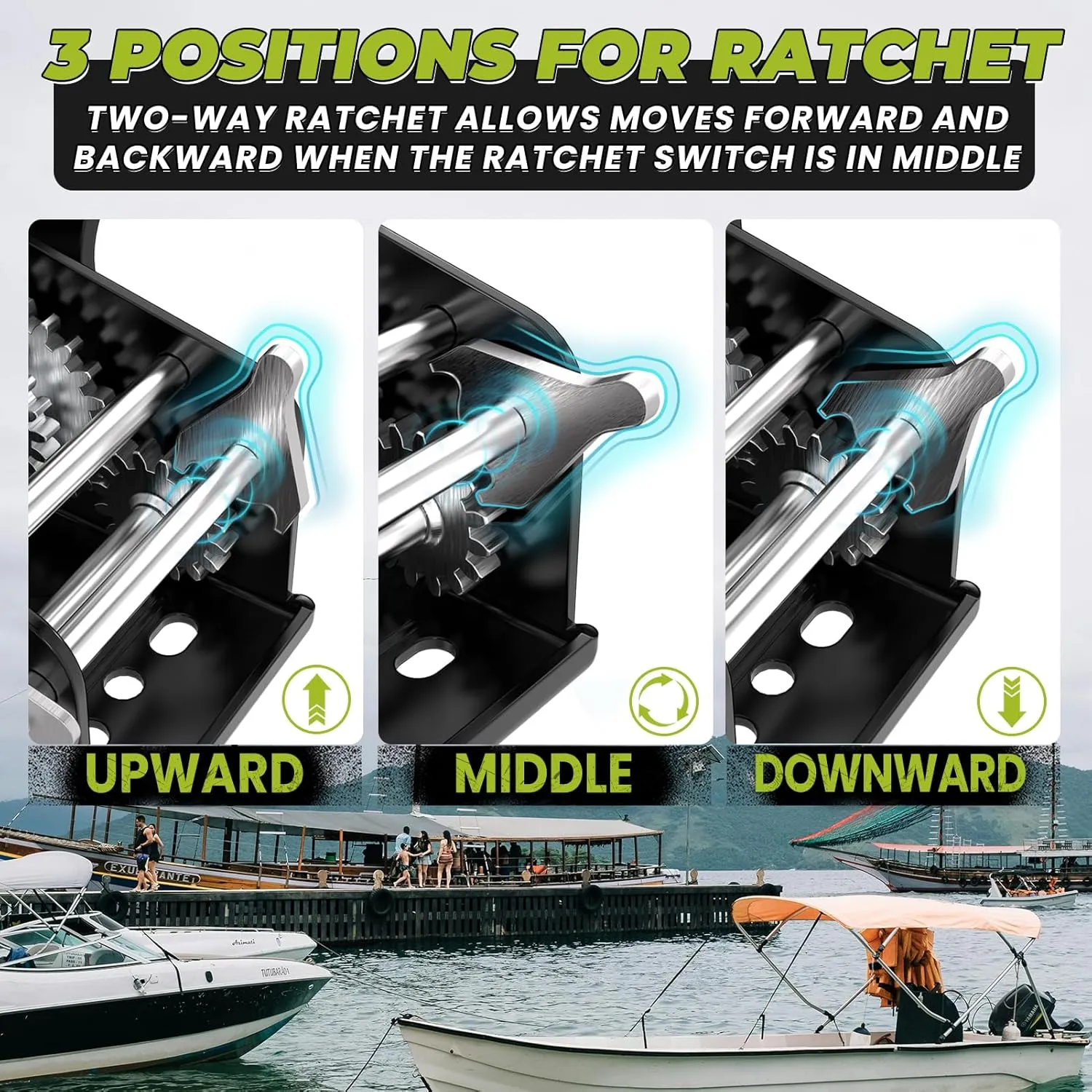 Boat Winches for Trailers, Heavy Duty Boat Trailer Winch with 33FT Strap, 2- Way Ratchet and Ratio 4:1/8:1 Gear Two Speed Switchable 3500lbs Hand Crank Winch,Towing Truck, ATV, RV and Jet Ski