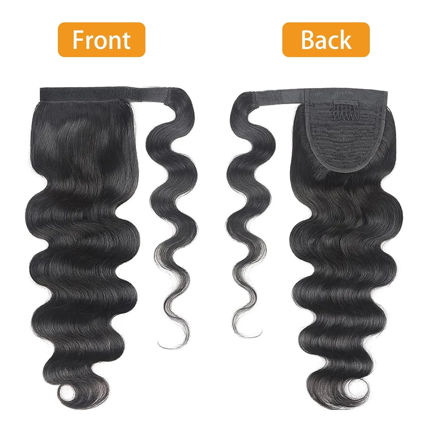 Body Wave Ponytail Extension Human Hair Wrap Around Magic Paste Ponytail Clip In Real Brazilian Virgin Human Hair pieces For Black Women Natural Black (Body Wave Ponytail, 18 Inch)