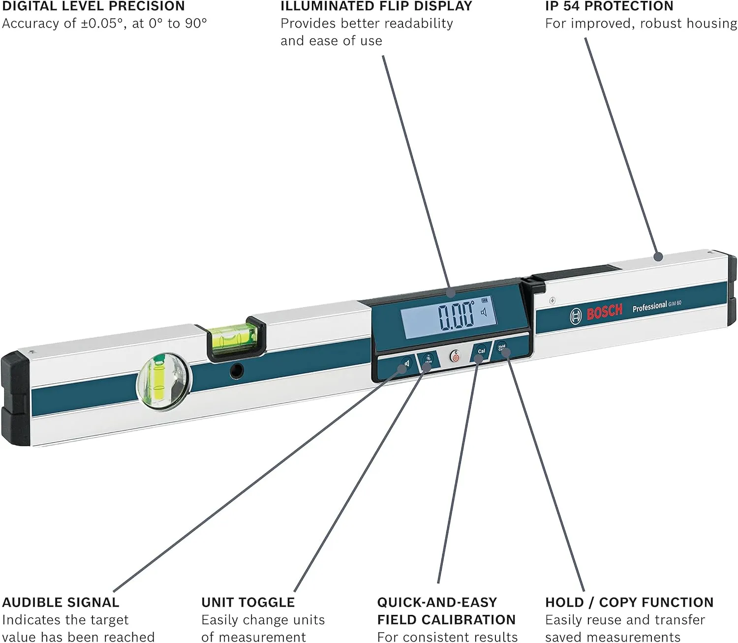 BOSCH GIM 60 24 Inch Digital Level, Includes 4 AA Batteries & Carrying Case