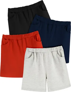 Boys Shorts 4-Pack Toddler Baby Pull on Short Casual Athletic Jogger Elastic Waistband Quick Dry Knit Shorts