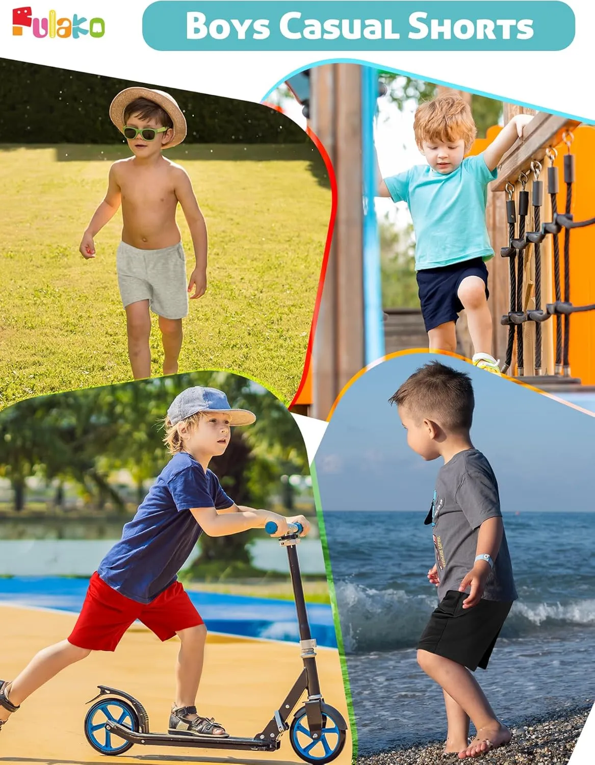 Boys Shorts 4-Pack Toddler Baby Pull on Short Casual Athletic Jogger Elastic Waistband Quick Dry Knit Shorts