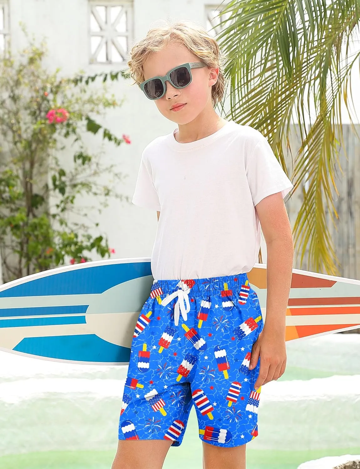 Boys Swim Trunks with Compression Liner for 6-20 Years Kids Quick Dry Bathing Suit
