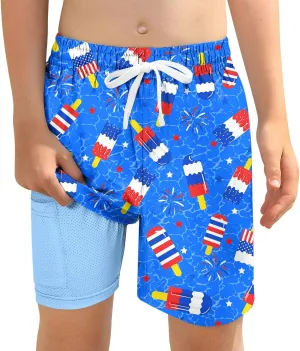 Boys Swim Trunks with Compression Liner for 6-20 Years Kids Quick Dry Bathing Suit