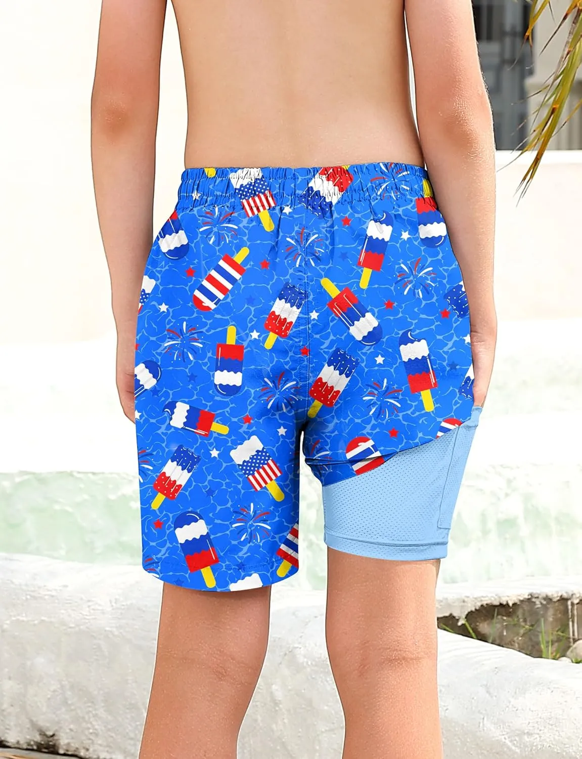 Boys Swim Trunks with Compression Liner for 6-20 Years Kids Quick Dry Bathing Suit