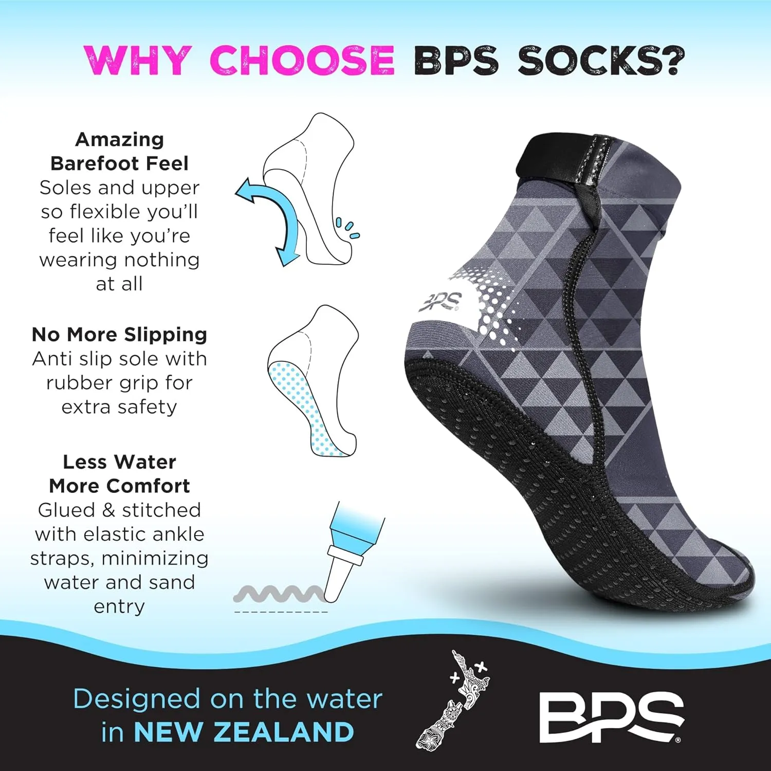BPS ‘Second Skin’ Beach Volleyball Socks Ultra Flexible Quick Dry Sand Soccer Socks Water Sports Booties for Men Women